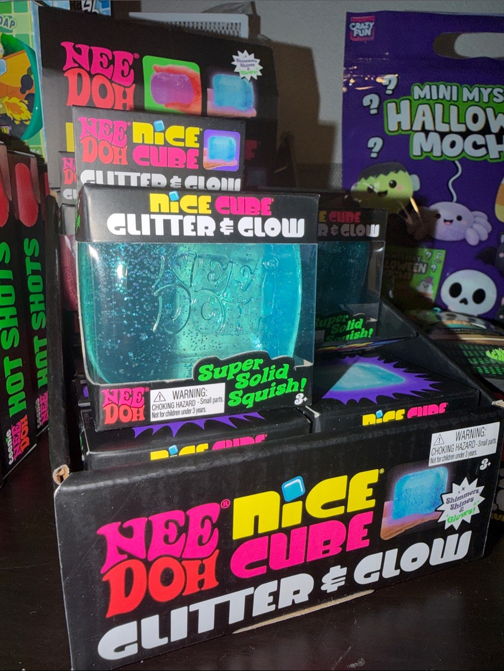 Nee Doh Nice Cube Glitter & Glow Squish Toy - Blue Authentic